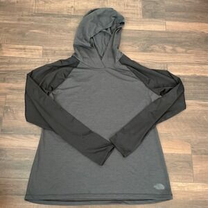 The North Face FlashDry Active Hoodie Grey Black Striped Pullover XL Womens Top